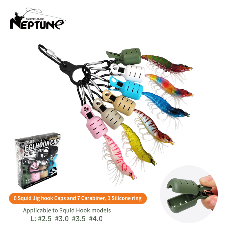 Fishing Line Cutter - 新型イカ釣り餌保護カバー6個の網足タコフックカバーイカ傘餌キャップ、鉄ボタン釣り具付き